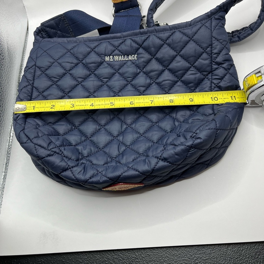 MZ Wallace Quilted Navy Blue Shoulder/Crossbody Bag with Tan Leather Trim - Picture 10 of 16
